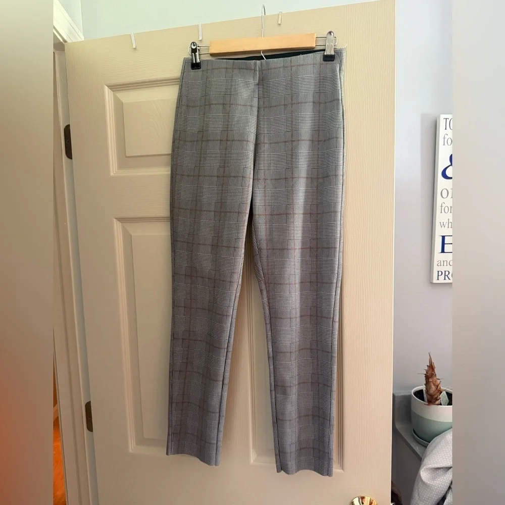 Zara Gray Plaid Trousers With Elastic Waist Band